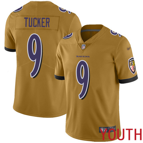 Baltimore Ravens Limited Gold Youth Justin Tucker Jersey NFL Football #9 Inverted Legend